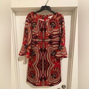 Vibrant Red Paisley Print Party Dress – Make a Bold Statement!